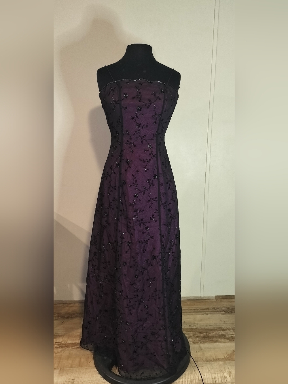 Cache Strapless Beaded Gown in Purple and Black